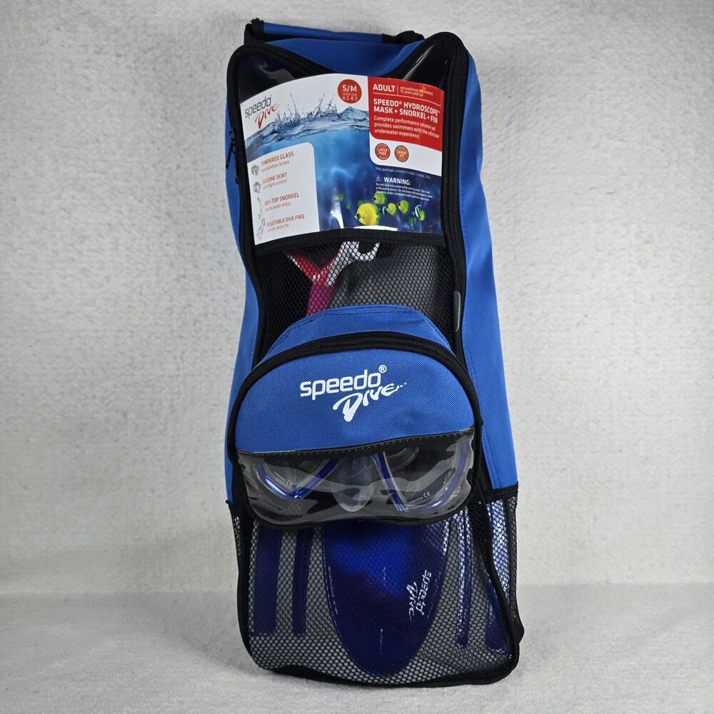 Speedo Dive Snorkel Set (Fins, Mask and Snorkel) Adult S/M Used excellent